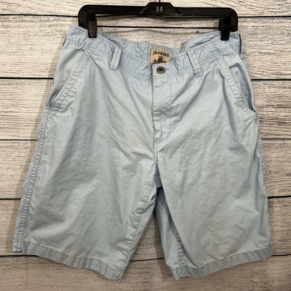 Express Mens Light Blue Casual Shorts, Size 34